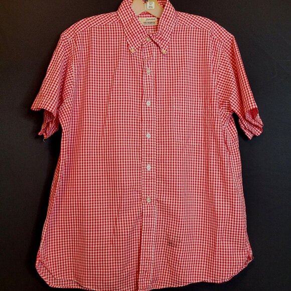 Vintage Red White Check Button Up Shirt Collar Mr Marvin Jamaica Estates Medium - Picture 1 of 6